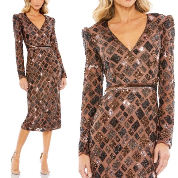 Mac Duggal Dresses & Skirts - NWT Mac Duggal Geo 5472 
Embellished Midi Sheath Brown Dress 8